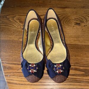 J crew Brown and Black Flats with Embellishments